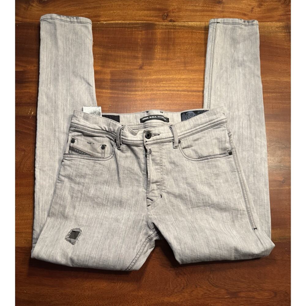 Diesel Tepphar Men Gray Slim Carrot Fit Stretch Denim Grunge Distressed Jeans 31